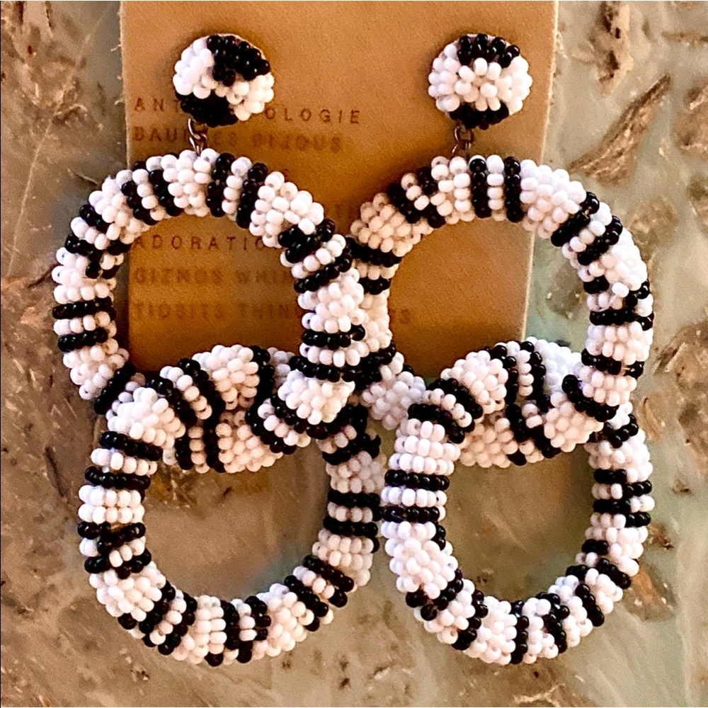 NWT Anthropologie Deepa Beaded White Hoop Chandeliers - Picture 4 of 10